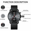 Picture of Mens Watch Fashion Sport Quartz Analog Mesh Stainless Steel Waterproof Chronograph Watches, Auto Date in Red Hands, Color: Black