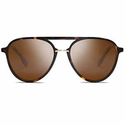 Picture of SOJOS Oversized Polarized Sunglasses for Women Men Aviator Ladies Shades SJ2078 with Tortoise Frame/Flash Mirrored Brown Lens