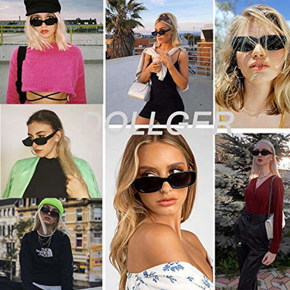 Picture of Retro Rectangle Sunglasses for Women Trendy 90s Sunglasses chucky Square Frame Eyewear 2 pcs Black