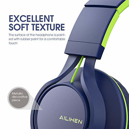 Picture of AILIHEN C8 (Upgraded) Headphones with Microphone and Volume Control Folding Lightweight Headset for Cellphones Tablets Smartphones Chromebook Laptop Computer PC Mp3/4 (Blue Green)