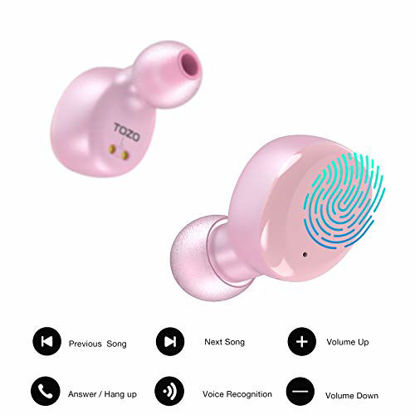 Picture of TOZO T6 True Wireless Earbuds Bluetooth Headphones Touch Control with Wireless Charging Case IPX8 Waterproof TWS Stereo Earphones in-Ear Built-in Mic Headset Premium Deep Bass for Sport Rose Gold