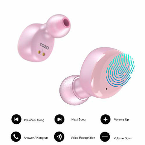 GetUSCart- TOZO T6 True Wireless Earbuds Bluetooth Headphones Touch Control  with Wireless Charging Case IPX8 Waterproof TWS Stereo Earphones in-Ear  Built-in Mic Headset Premium Deep Bass for Sport Rose Gold