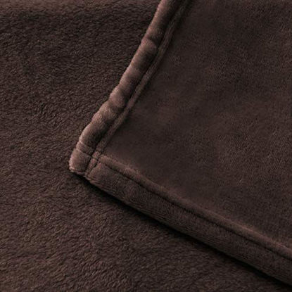 Picture of Exclusivo Mezcla Queen Size Flannel Fleece Bed Blanket as Bedspread/Coverlet/Bed Cover (90" x 90", Coffee) - Soft, Lightweight, Warm and Cozy
