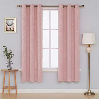 Picture of Deconovo Pink Curtains Wave Line with Dots Foil Print Blackout Grommet Curtain Panels for Girls Bedroom 42 x 72 Inch Coral Pink 2 Panels