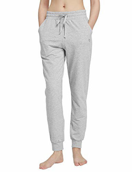 GetUSCart- BALEAF Women's Cotton Sweatpants Leisure Joggers Pants Tapered  Active Yoga Lounge Casual Travel Pants with Pockets Light Gray Size M