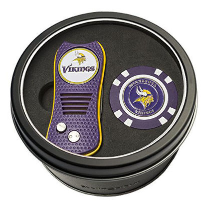 Picture of Team Golf NFL Minnesota Vikings Gift Set Switchblade Divot Tool & Chip, Includes 2 Double-Sided Enamel Ball Markers, Patented Design, Less Damage to Greens, Switchblade Mechanism
