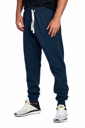 Picture of ProGo Men's Casual Jogger Sweatpants Basic Fleece Marled Jogger Pant Elastic Waist (Small, Navy)