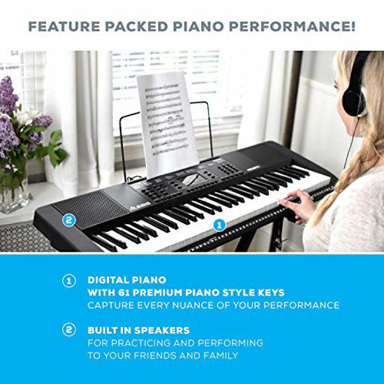 Alesis Melody 61 MKII | 61 Key Portable Keyboard with Built In Speakers,  Headphones, Microphone, Piano Stand, Music Rest and Stool