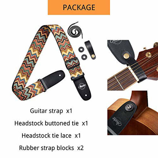Picture of Amumu Chevron Guitar Strap Multi-Color for Acoustic Guitar Electric Guitar and Bass Guitar includes Strap Blocks and Headstock Tie
