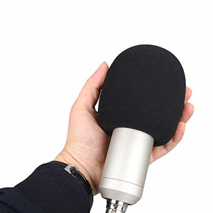 Picture of 2pcs AT2020 Microphone Foam Cover Windscreen Pop Filter Black Compatible with Mic Audio Technica AT2020 ATR2500 AT2035 AT2050 AT4040 Cardioid Condenser Microphone Noise Reduction
