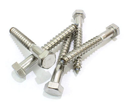 Picture of 3/8" x 3" Stainless Hex Lag Bolt Screws, (25 Pack) 304 (18-8) Stainless Steel.