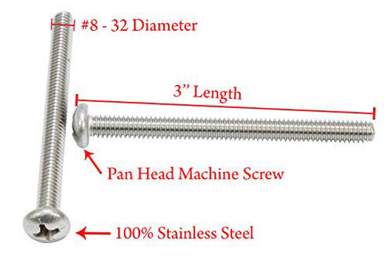 Picture of #8-32 X 3" Stainless Pan Head Phillips Machine Screw (25 pc) 18-8 (304) Stainless Steel Screws by Bolt Dropper