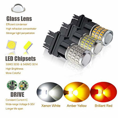 Picture of iBrightstar Newest 9-30V Super Bright Low Power 3156 3157 3057 4157 LED Bulbs with Projector Lenses Replacement for Front/Rear Turn Signal Blinker Lights or Brake Tail Parking Lights, Amber Yellow