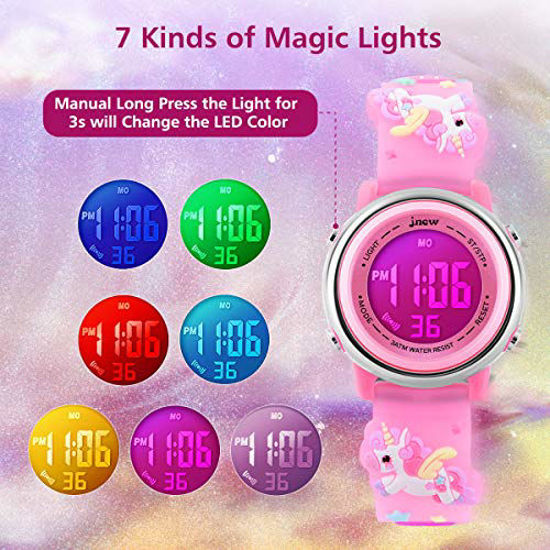 Picture of Kids Watches Girl Watches Ages 3-12 Sports Waterproof 3D Cute Cartoon Digital 7 Color Lights Wrist Watch for Kids