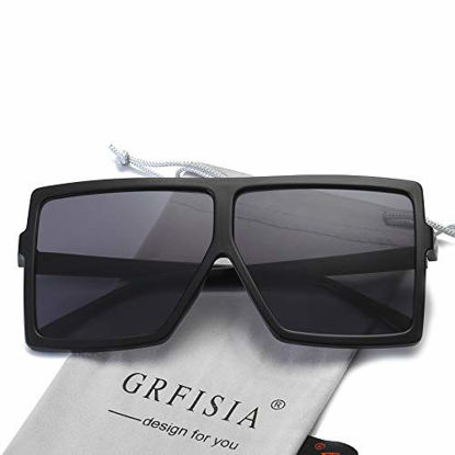 Picture of GRFISIA Square Oversized Sunglasses for Women Men Flat Top Fashion Shades (matte black/gray lens, 2.56)