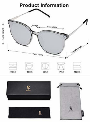 Picture of SOJOS Retro Round Sunglasses for Women Oversized Mirrored Glasses DOLPHIN SJ2068 with Crystal Grey Frame/Silver Mirrored Lens