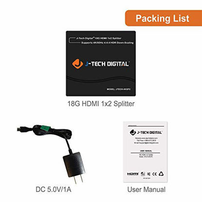 Picture of HDMI Splitter 4K 60Hz 1X2 Multi-Resolution Output (MRO) by J-Tech Digital HDMI 2.0 Splitter Supports Downscale HDR HDR10 / Dolby Vision 4K@60Hz 4:4:4 HDCP2.3 2.2 (JTECH-4KSP2)