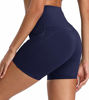 Picture of Oalka Women's Short Yoga Side Pockets High Waist Workout Running Shorts 4" Navy Blue Size L