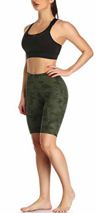 Picture of Oalka Women's Short Yoga Side Pockets High Waist Workout Running Shorts Camo Army Green Splinter X-Small
