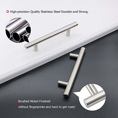 Picture of (10 Pack) Drawer Pulls Brushed Nickel Cabinet Pulls homdiy - HD201SN Cabinet Hardware Euro Style Drawer Handles 6-1/4in Hole Centers Kitchen Cabinet Handles Cupboard Handles