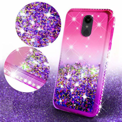 Picture of Compatible for LG Escape Plus Case, Arena 2 /Tribute Royal/Journey LTE /K30 2019 Case, with [Tempered Glass Screen Protector] Diamond Quicksand Cover Cute Girl Women Phone Case - Purple on Pink