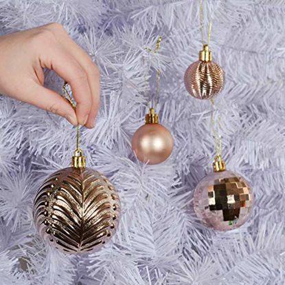 Picture of Rose Gold Christmas Ball Ornaments for Christams Decorations - 36 Pieces Xmas Tree Shatterproof Ornaments with Hanging Loop for Holiday and Party Deocation (Combo of 6 Styles in 3 Sizes)