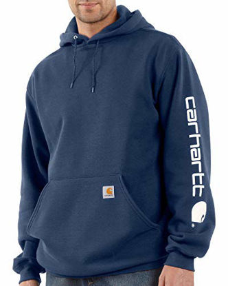 Picture of Carhartt Men's Midweight Sleeve Logo Hooded Sweatshirt (Regular and Big & Tall Sizes), New Navy, 2X-Large Tall