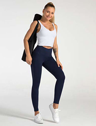 Picture of Dragon Fit High Waist Yoga Leggings with 3 Pockets(2 Side and 1 Inner),Tummy Control Workout Running 4 Way Stretch Yoga Pants (Medium, Navy)