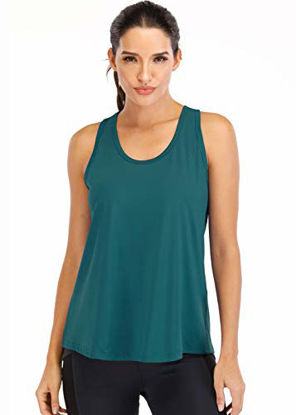 Picture of Fihapyli Workout Tops for Women Loose fit Racerback Tank Tops for Women Mesh Backless Muscle Tank Running Tank Tops Workout Tank Tops for Women Yoga Tops Athletic Exercise Gym Tops Teal S