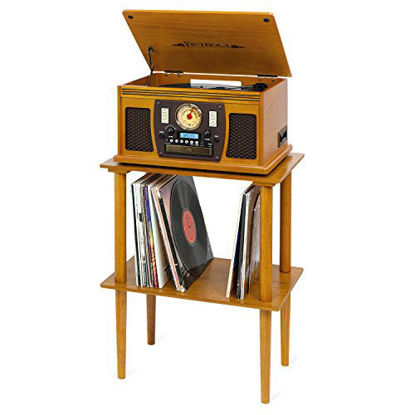 Picture of Victrola Wooden Stand for Wooden Music Centers with Record Holder Shelf, Oak