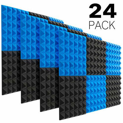 Picture of JBER Acoustic Sound Foam Panels, 24 Pack 2" X 12" X 12" Blue and Black Soundproofing Treatment Studio Wall Padding Sound Absorbing Fireproof Pyramid Acoustic Treatment