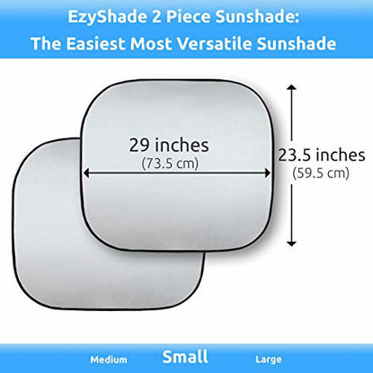 Picture of EzyShade Windshield Sun Shade + Extra Item. See Size-Chart with Your Vehicle (Easy-Read). Foldable 2-Piece Car Sunshades Reflect and Protect Your Vehicle from UV Sun and Heat. Sports (Small) Size