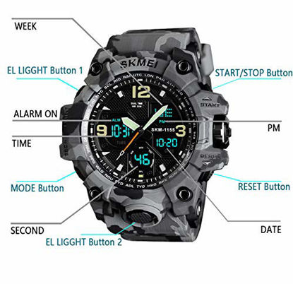 Picture of Mens Digital Watches 50M Waterproof Outdoor Sport Watch Military Multifunction Casual Dual Display Stopwatch Wrist Watch - Camo Grey