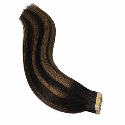 Picture of GOO GOO Tape in Hair Extensions Ombre Natural Black to Chestnut Brown Balayage Remy Hair Extensions Human Hair 14 Inch 20pcs 50g