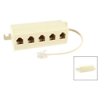 Picture of GFORTUN Beige RJ11 6P4C Male to 5 Female Outlet Ports Socket Telephone Phone Cable Line Splitter Adapter (1 Pack)