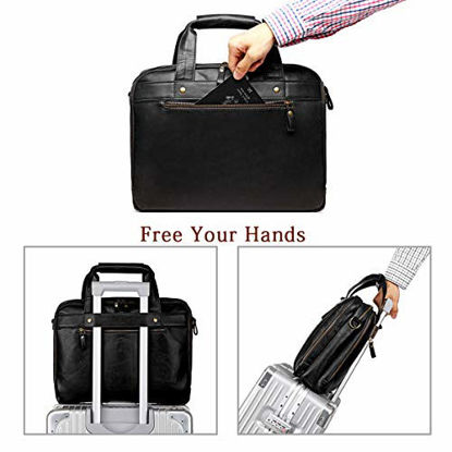Picture of Leather Briefcase for Men Computer Bag Laptop Bag Waterproof Retro Business Travel Messenger Bag Large Tote 15.6 Inch,Perfect for Daily Use/ Christmas (Black)