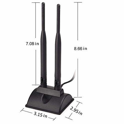 Picture of Eightwood 2.4GHz 5GHz Dual Band WiFi Antenna RP-SMA Male Connector with SMA Male to RP-SMA Female Adapter (2-Pack) for PCI-E WiFi Network Card USB WiFi Adapter Wireless Router Hotspot