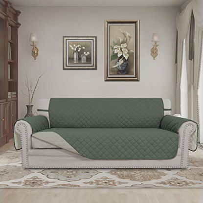 Picture of Easy-Going Sofa Slipcover Reversible Sofa Cover Water Resistant Couch Cover Furniture Protector with Elastic Straps for Pets Kids Children Dog Cat(Sofa, Greyish Green/Beige)