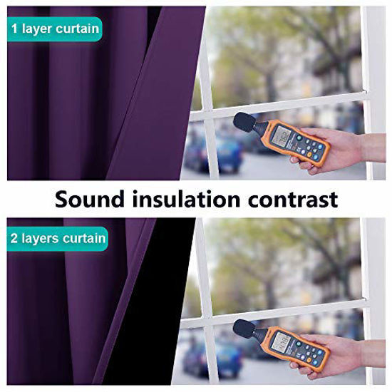 Picture of NICETOWN Kitchen Full Blackout Curtain Panels, Super Thick and Soft Insulated Window Covers, 100% Blackout Draperies with Black Backing for Cafe Window (Royal Purple, Set of 2 PCs, 52 by 45-inch)
