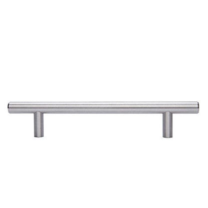 Picture of Amazon Basics Euro Bar Cabinet Handle (1/2-inch Diameter), 7.38-inch Length (5-inch Hole Center), Satin Nickel, 50-Pack
