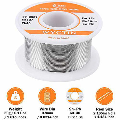 Picture of WYCTIN 60-40 (Tin-60% Lead-40%) Activity Solder Wire for Electrical DIY Work Dia 0.8mm(0.0315 Inches) 0.11lbs