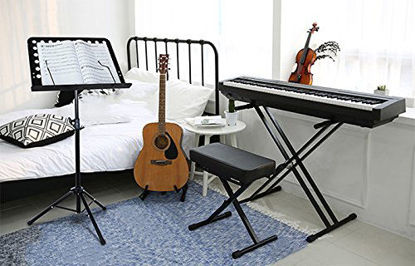Picture of Sheet Music Stand Lunies Highest 63" Portable Violin Guitar Music Book Holder with LED Light,Paper clip,Carrying Bag Black