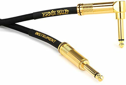 Picture of Ernie Ball Instrument Cable, Gold 1/4" Right Angle, Black, 18 ft. (P06086)