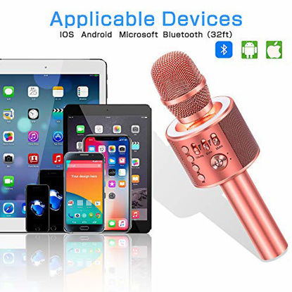 Picture of Ankuka Bluetooth Karaoke Microphone, 3 in 1 Multi-Function Handheld Wireless Karaoke Machine for Kids, Portable Mic Speaker Home, Party Singing Compatible with iPhone/Android/PC (Rose Gold Plus)