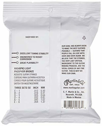 Picture of Martin Guitar MA540 Authentic Acoustic Light Guitar Strings, 92/8 Phosphor Bronze, Pack of 3