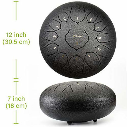 Picture of 13 Note 12 Inch Steel Tongue Drum Percussion Instrument Lotus Hand Pan Drum with Drum Mallets Carry Bag