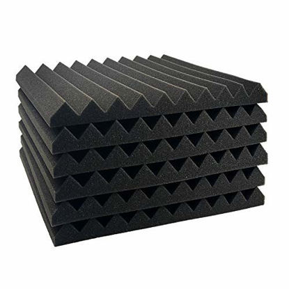Picture of JBER 12 Pack Acoustic Foam Panels, 1" X 12" X 12" Studio Soundproofing Wedges Fire Resistant Sound Proof Padding Acoustic Treatment Foam (Black)