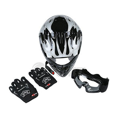 Picture of TCMT Dot Youth & Kids Motocross Offroad Street Helmet Black Skull Motorcycle Youth Helmet Dirt Bike Motocross ATV Helmet+Goggles+Gloves M