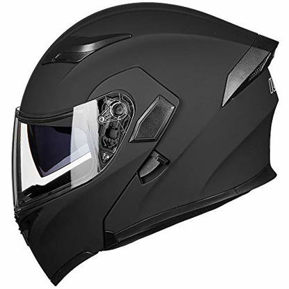 Picture of ILM Motorcycle Dual Visor Flip up Modular Full Face Helmet DOT LED Light (M, MATTE BLACK - LED)