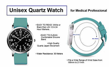 Picture of TICCI Unisex Men Women Medical Quartz Watch Arabic Numerals Military Time Easy Read Dial Silicone Band Waterproof for Students Doctors Nurses (Teal Black-2)